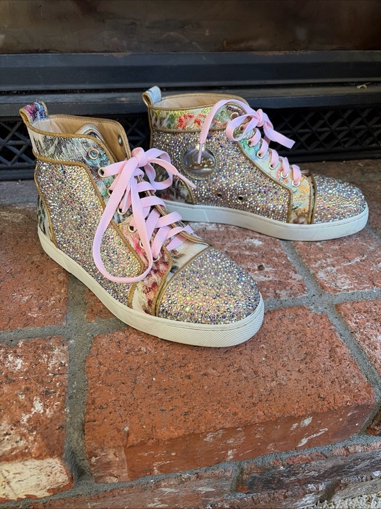 Christian Louboutin Shoes - Authentic Christian Louboutin Glitter Floral  High Top Sneakers EU 37.5 US 7.5